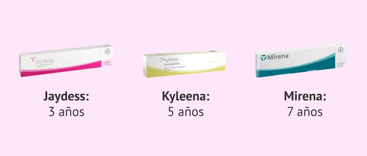 Jaydess, Kyleena y Mirena son tipos de DIU hormonales con duraciones de 3, 5 y 7 a&ntilde;os respectivamente.