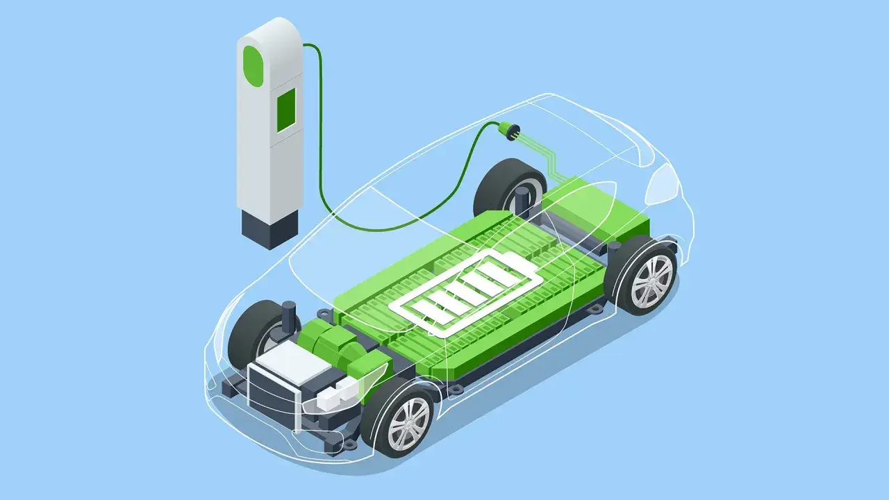 Coche el&eacute;ctrico en carga, mostrando la **potencia bater&iacute;a coche el&eacute;ctrico** y su sistema de carga.