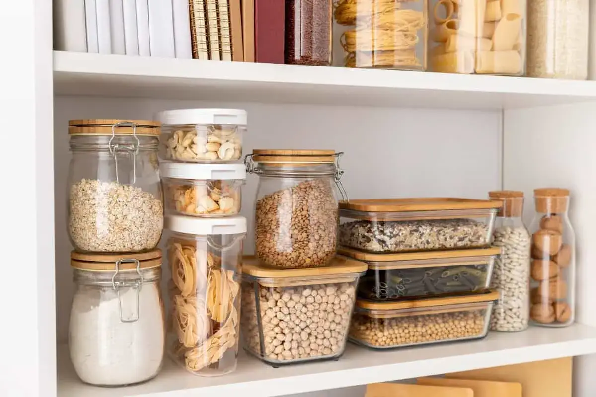 Des contenants herm&eacute;tiques remplis de flocons d'avoine, de p&acirc;tes, de l&eacute;gumineuses et de riz. Une organisation id&eacute;ale pour savoir comment se d&eacute;barrasser des mites alimentaires.