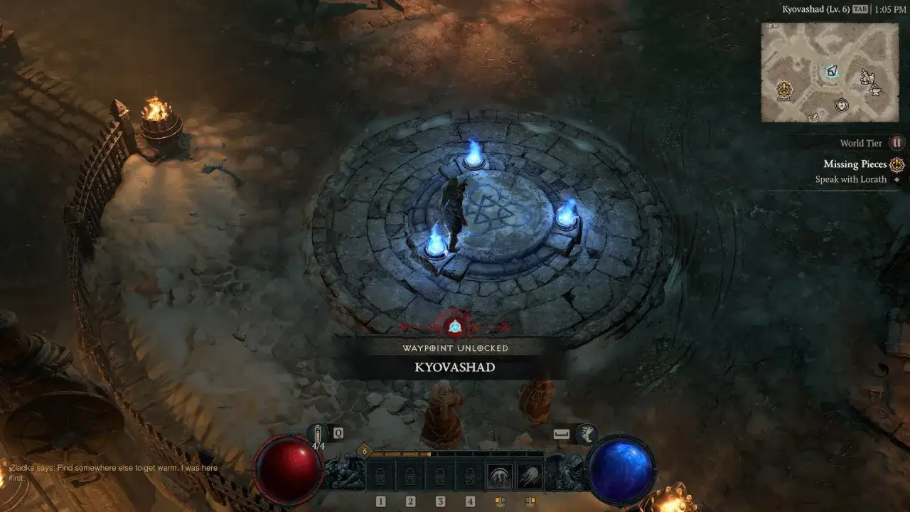 Gracz odblokowuje punkt nawigacyjny w Kyovashad w Diablo 4, gotowy na przygodę z crossplay.