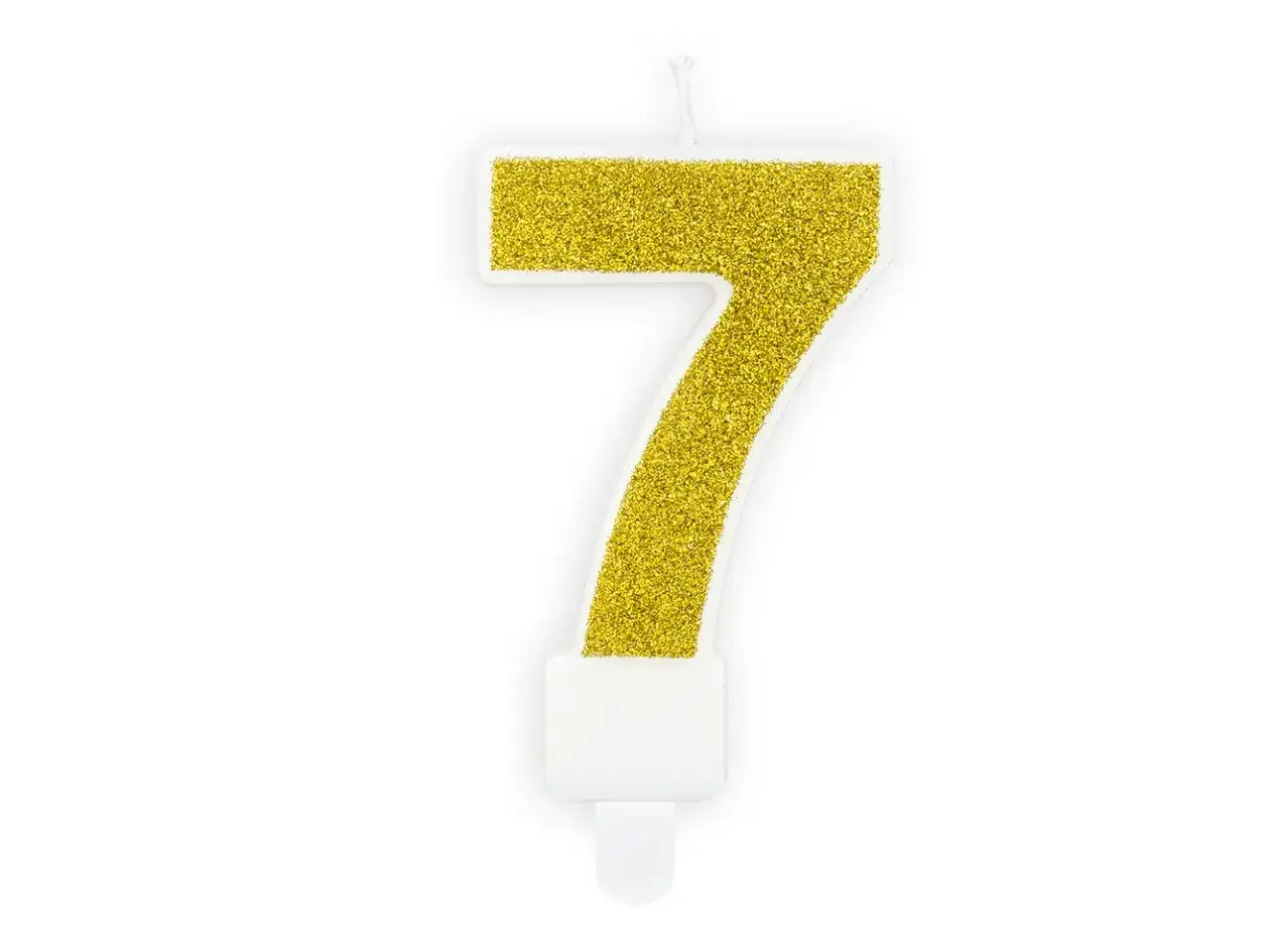 Goldene Zahl 7 Kerze, glitzernd. Die 7 hat eine tiefe symbolische Bedeutung, &auml;hnlich der 777 bedeutung bibel.