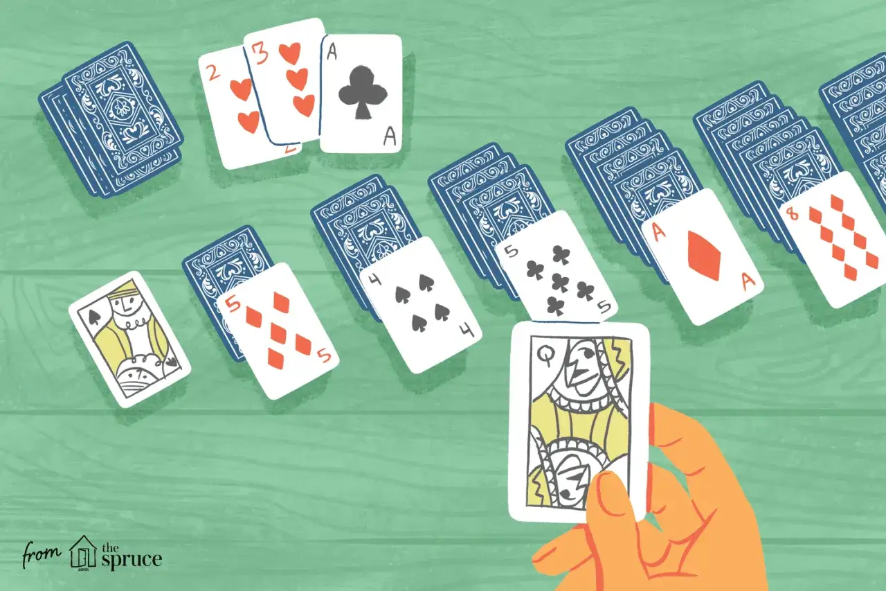 Mano che tiene una Regina, circondata da carte sparse, un invito a scoprire i più bei giochi di solitario.