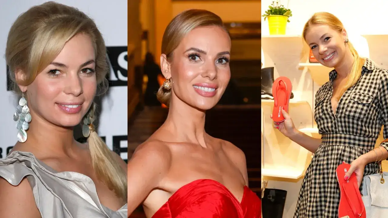 Trzy ujęcia Izabeli Janachowskiej, pokazujące jej różne stylizacje i wiek. Na pierwszym w eleganckiej sukni, na drugim w czerwonej kreacji, a na trzecim w kratkowej sukience z klapkami.