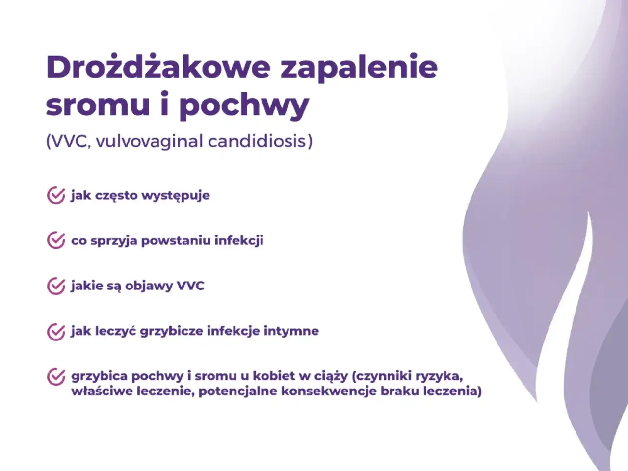 Informacje o drożdżakowym zapaleniu sromu i pochwy (grzybica pochwy): objawy, przyczyny, leczenie, ryzyko w ciąży.