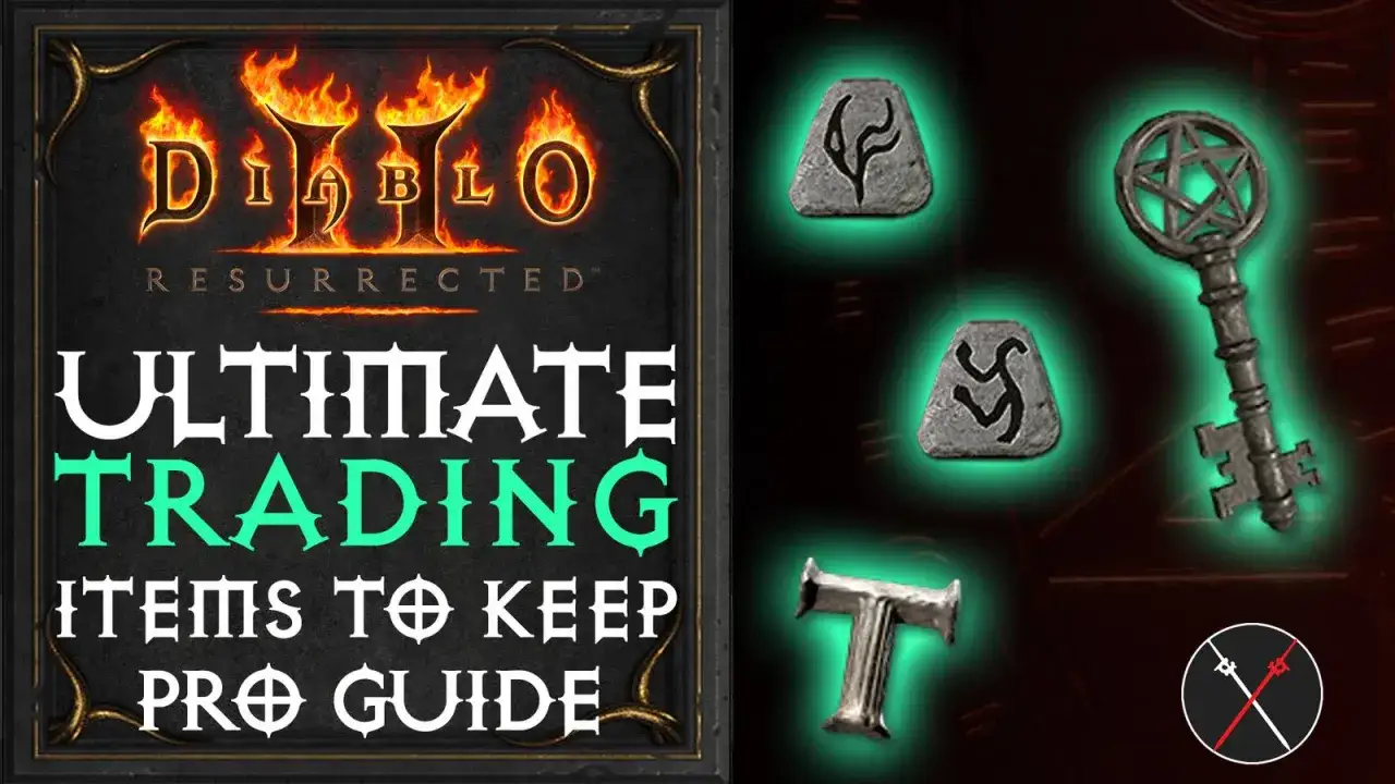 Diablo II Resurrected: Ultimate Trading Guide. Kamienie runiczne, klucz i symbol przypominający czarny lotos.