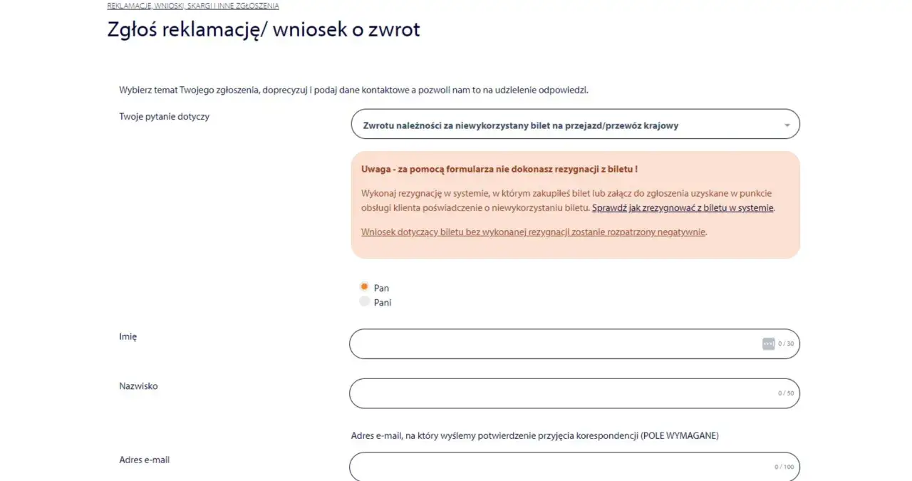 Formularz zgłoszeniowy PKP Intercity. Dowiedz się, czy można zwrócić bilet PKP Intercity i jak to zrobić.