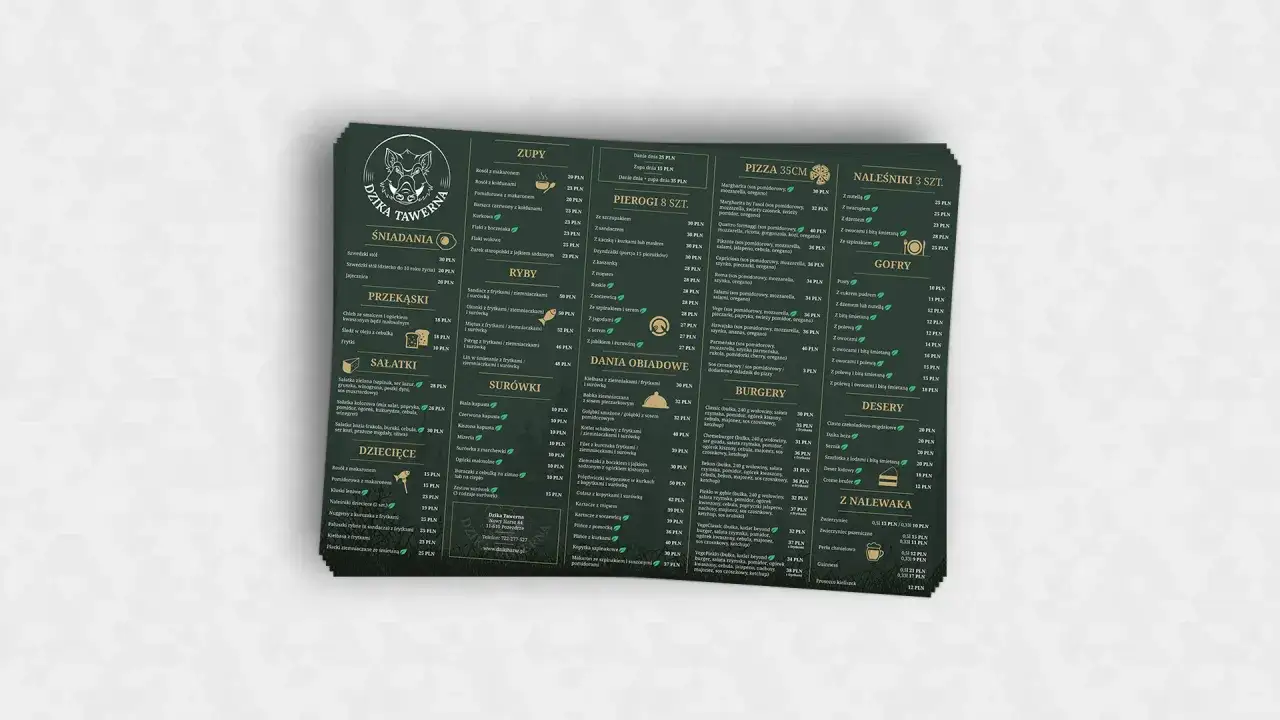 Spis potraw menu restauracji 