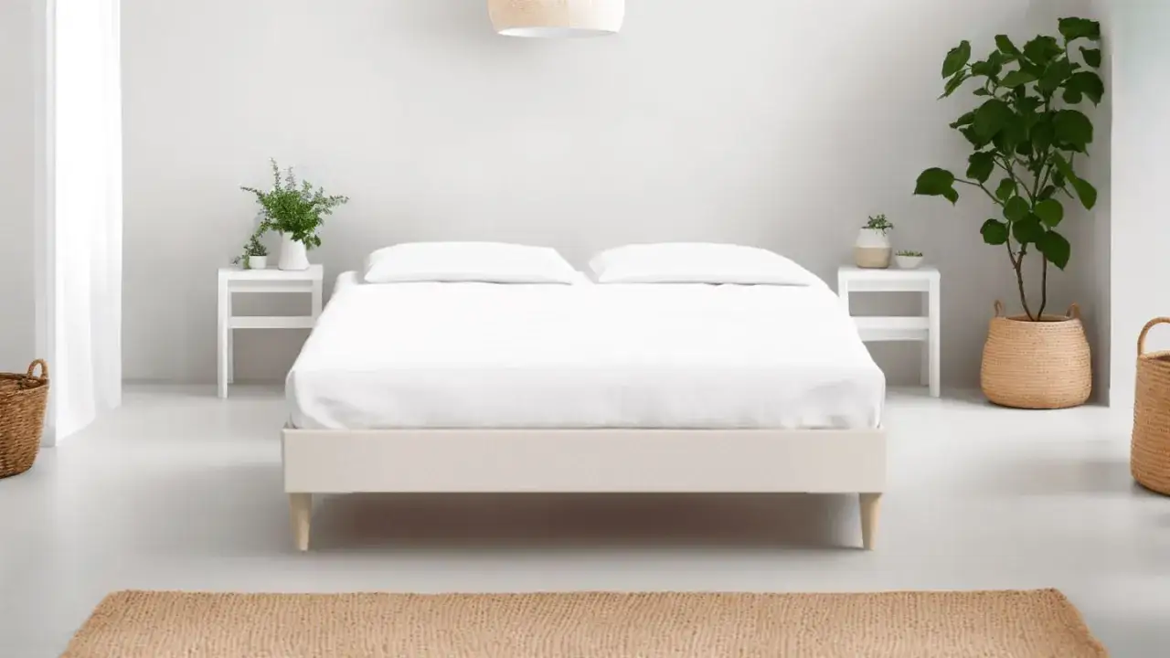 Un lit king size avec un matelas mémoire de forme blanc immaculé, prêt à vous offrir un sommeil réparateur.