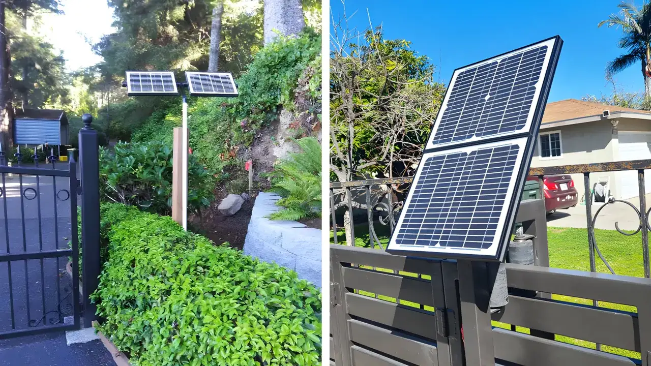 Panneaux solaires sur un portail, id&eacute;al pour un portail solaire avis. L'&eacute;nergie verte alimente votre entr&eacute;e.
