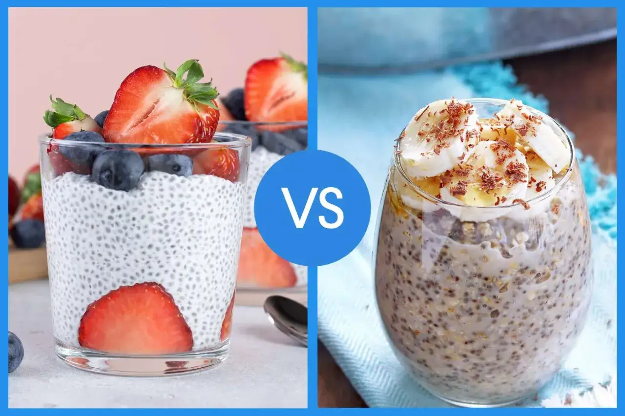 Jogurt z granolą kontra pudding z tapioki. Po lewej chia z owocami, po prawej tapioka z bananem i czekoladą.