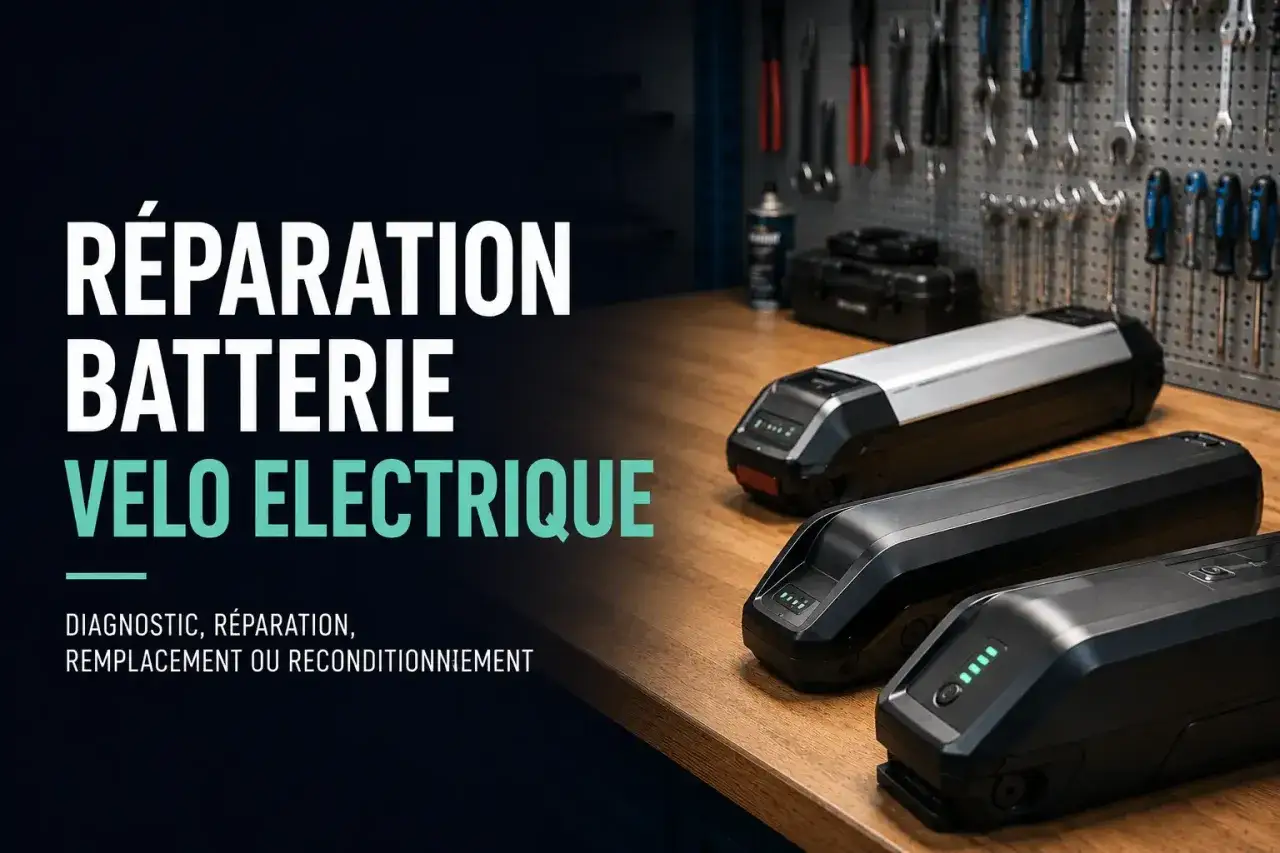 Réparation batterie vélo électrique : diagnostic, remplacement ou reconditionnement. Des batteries sur un établi, prêtes pour un service expert.
