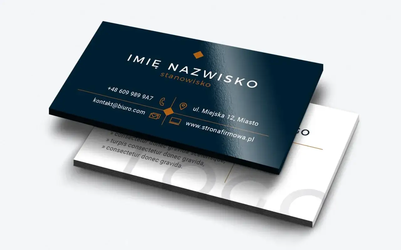 Elegancka wizyt&oacute;wka z danymi kontaktowymi: imię, nazwisko, telefon, e-mail, adres i strona www. Idealna, by pokazać, jak zrobić wizyt&oacute;wkę.