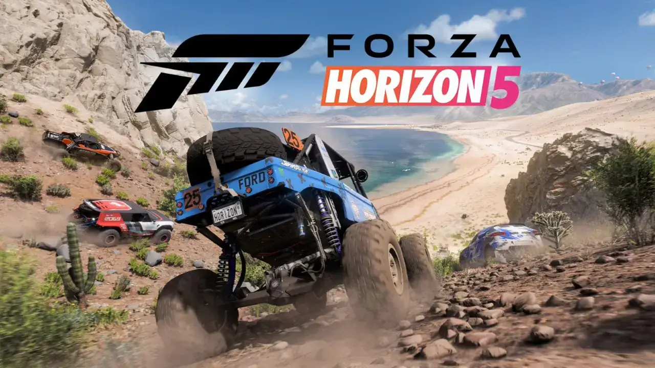 Wyścigowe teren&oacute;wki pędzą po pustynnym zboczu. Poznaj ekscytujące przygody z Forza Horizon 5 data wydania.