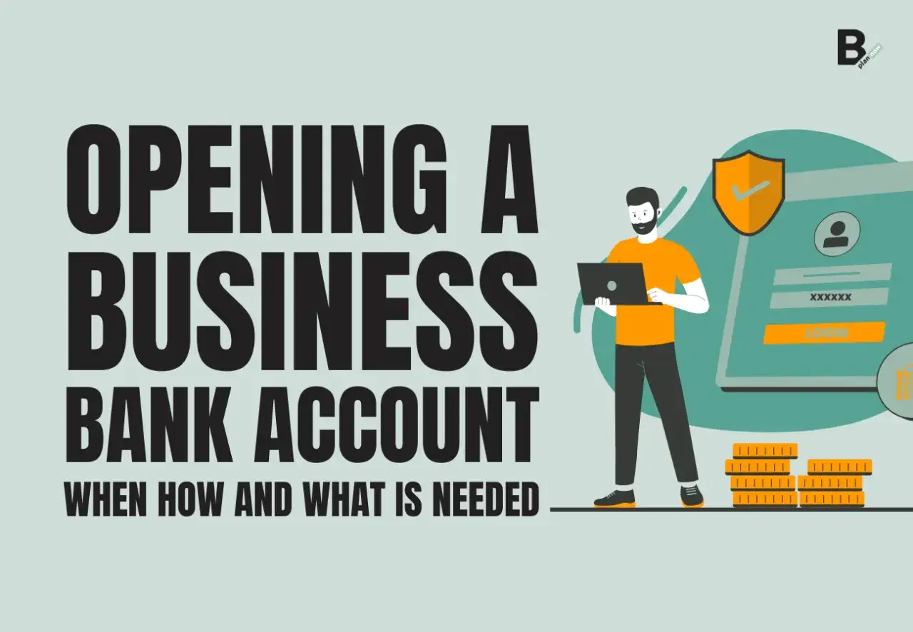 Illustration about opening a business bank account, detailing business account requirements. A man with a laptop stands near a secure login screen.