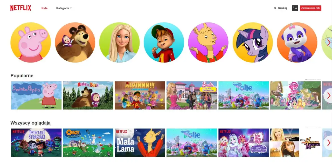 Na Netflixie znajdziesz bajki dla 2 latka, takie jak Świnka Peppa, Masha i Niedźwiedź, Trolle i inne.