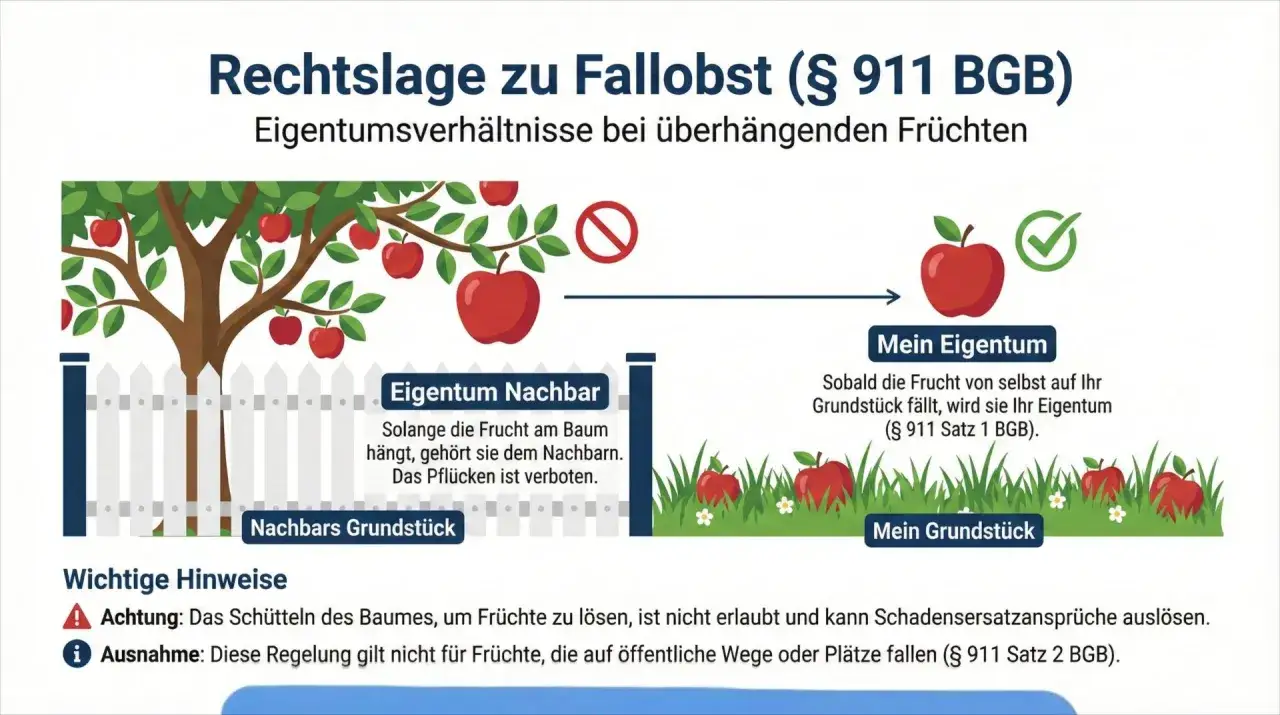 Rechtslage zu Fallobst: Solange &Auml;pfel am Baum des Nachbarn h&auml;ngen, geh&ouml;ren sie ihm. F&auml;llt der **laub vom nachbarn gerichtsurteile**-konforme Apfel auf Ihr Grundst&uuml;ck, geh&ouml;rt er Ihnen.