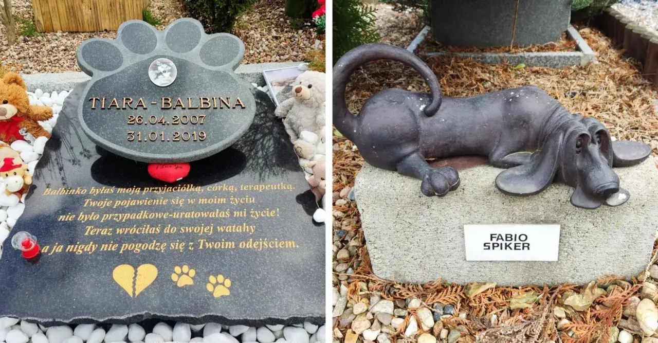 Nagrobek w kształcie łapy z napisem
