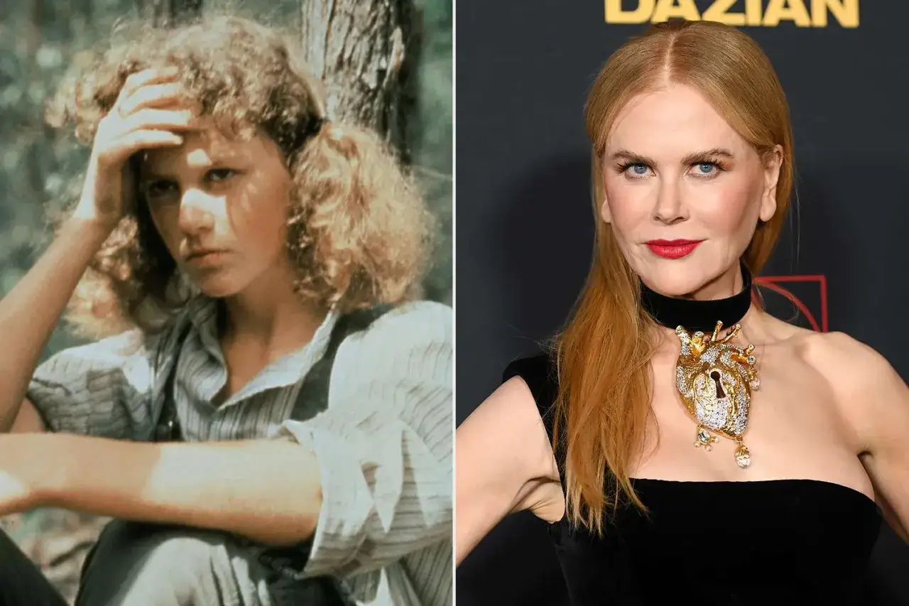Nicole Kidman jung mit Zöpfen und später mit auffälligem Herz-Collier.