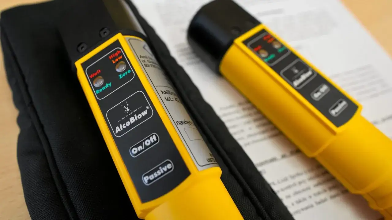 Dwa alkomaty AlcoBlow leżą obok siebie. Zastanawiasz się, ile promili ma jedno piwo? Ten sprzęt pomoże Ci to sprawdzić.
