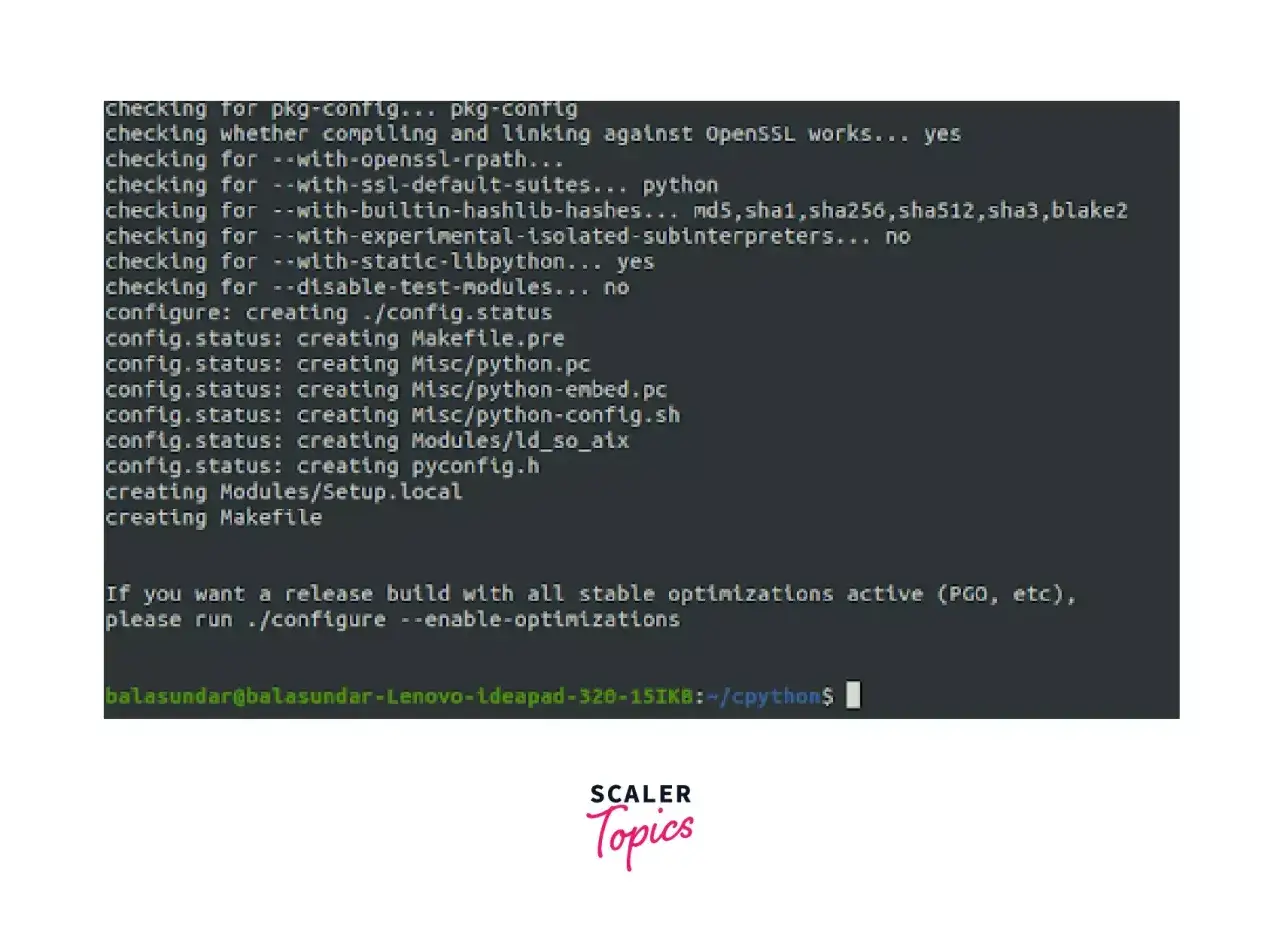Compilation de Python sur Debian : le script configure v&eacute;rifie les d&eacute;pendances et cr&eacute;e le Makefile.