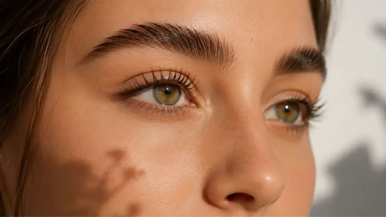Occhi verdi con ciglia lunghe e folte, un perfetto trucco per ciglia che esalta lo sguardo.