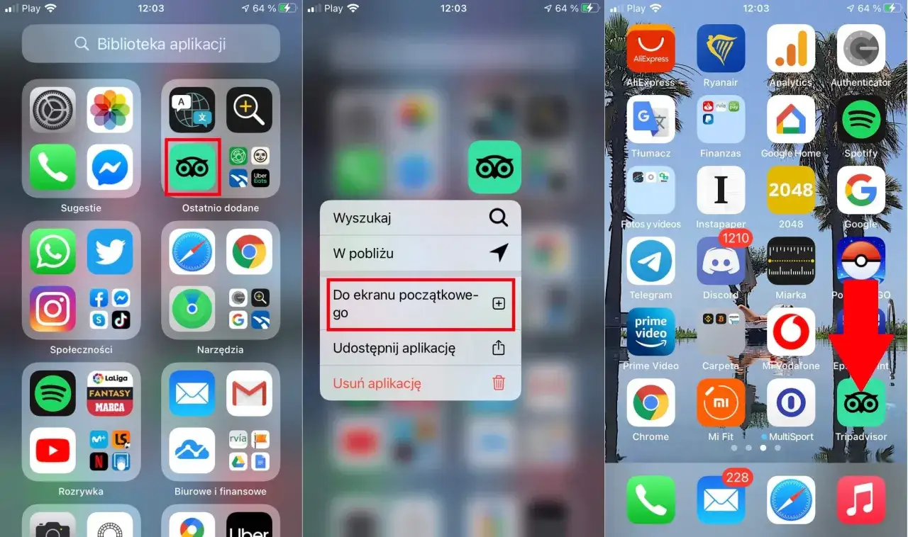 iPhone dodawanie aplikacji z biblioteki do ekranu gł&oacute;wnego