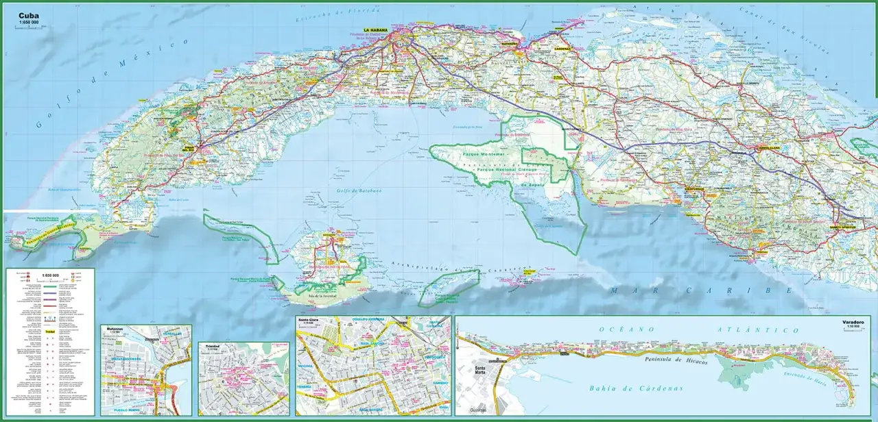 Mapa turystyczna Kuby z atrakcjami i miastami