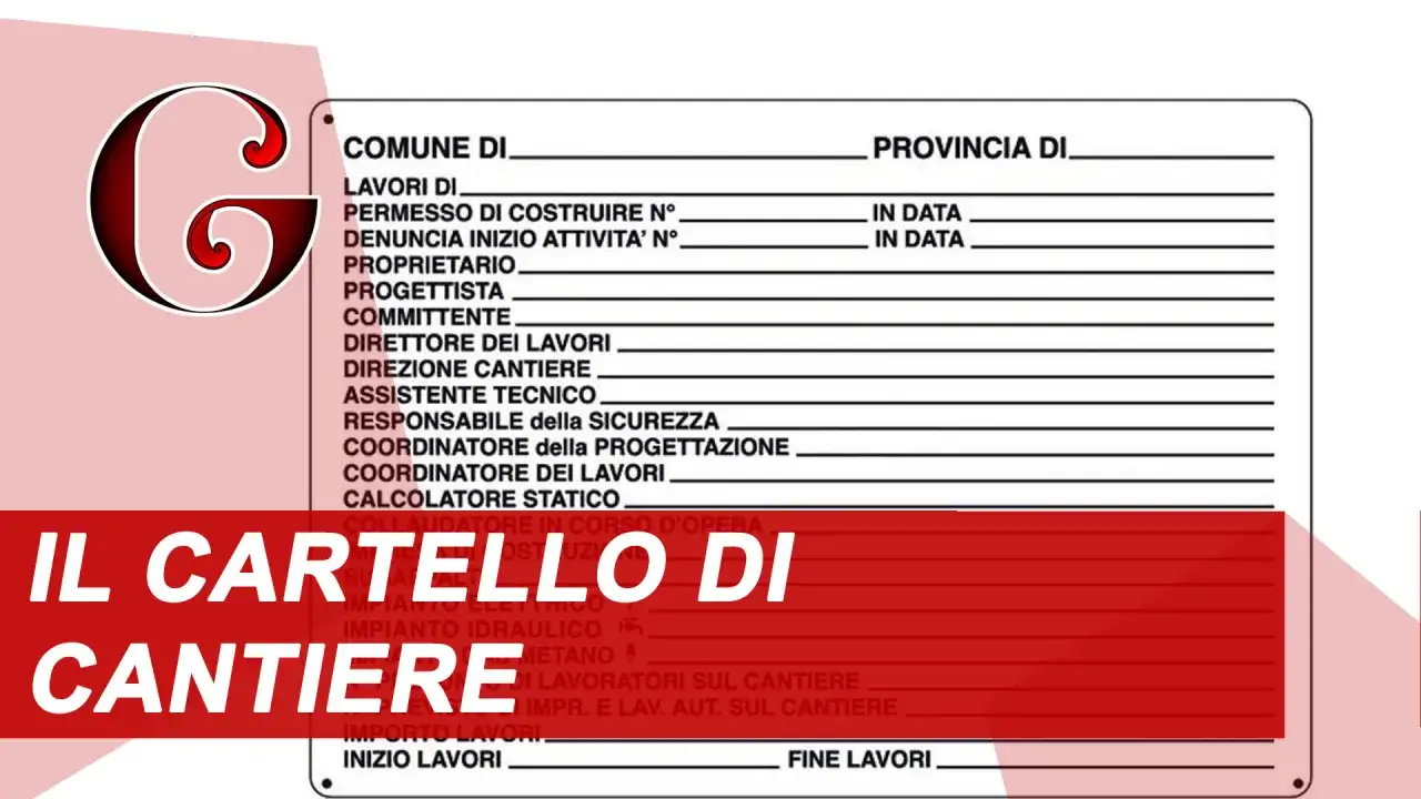 Cartello di cantiere con dati tecnici. Il permesso di costruire ha una durata di 5 anni.