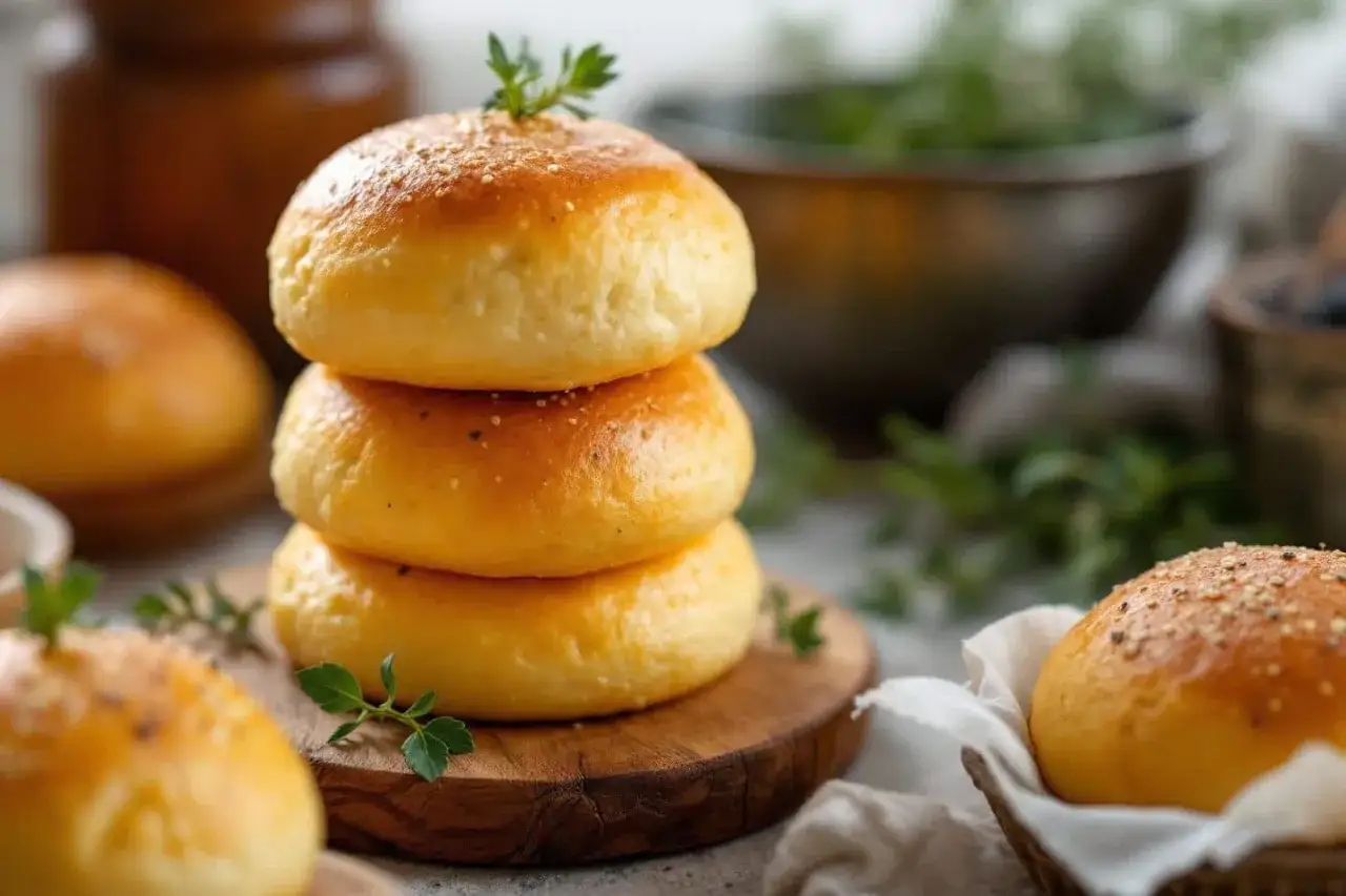 Pile de pains &agrave; la po&ecirc;le dor&eacute;s, parsem&eacute;s de graines et d&eacute;cor&eacute;s de persil frais. Parfait pour un repas gourmand.