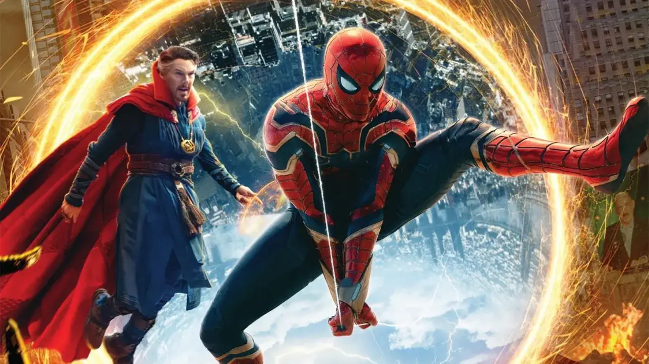 Spiderman und Doctor Strange springen durch ein Portal. Ein epischer Moment aus 