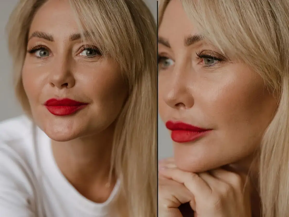 Blondynka z czerwonymi ustami, zapytała: krem CC co to? Jej skóra wygląda promiennie.