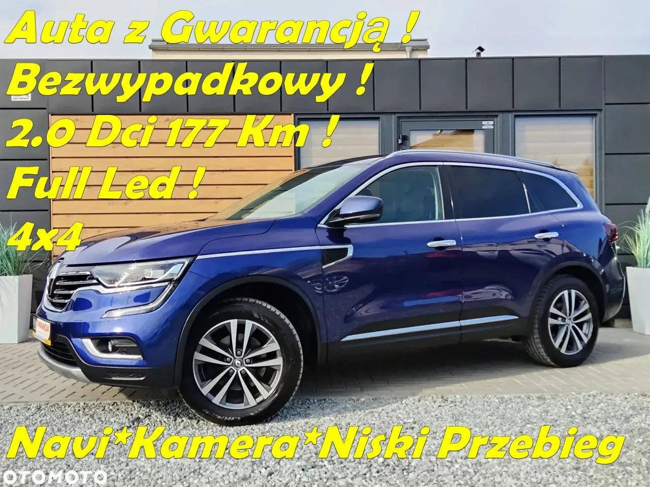 Niebieski Renault Koleos II 2.0 Dci 177 KM, 4x4, Full LED, z gwarancją i niskim przebiegiem. Bez obaw o awarie i problemy, to auto z pewnością Cię nie zawiedzie.
