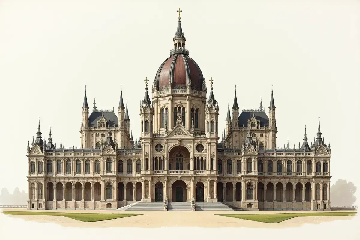 Imponujący pałac z kopułą i wieżyczkami, przypominający architekturę manieryzmu. Co to za styl?