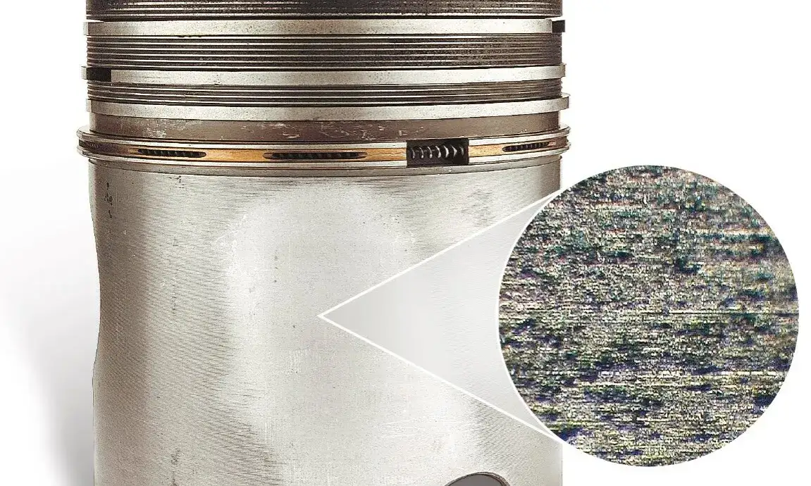 piston avec segments de piston us&eacute;s et encrass&eacute;s