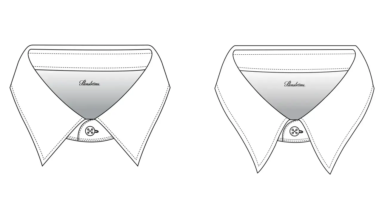 Zwei Kragen eines Stenströms button-down-hemds im Unterschied, mit und ohne Knopfleiste.