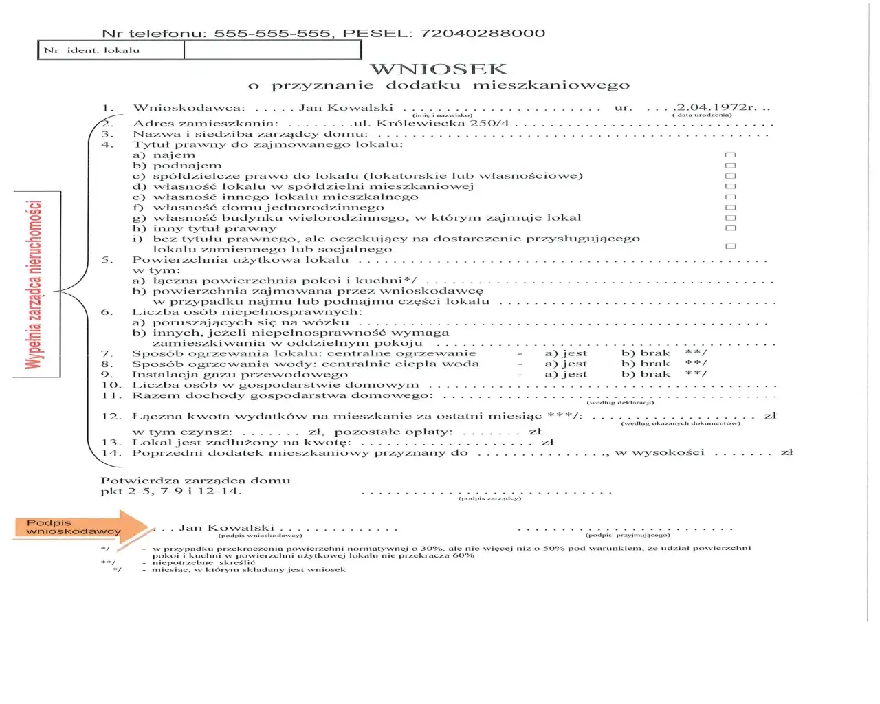 Wniosek o świadczenie mieszkaniowe wzór formularza AMW