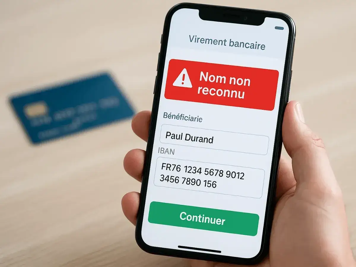 Erreur de virement bancaire : le nom du bénéficiaire n'est pas reconnu. Attention à ne pas envoyer d'argent par erreur !