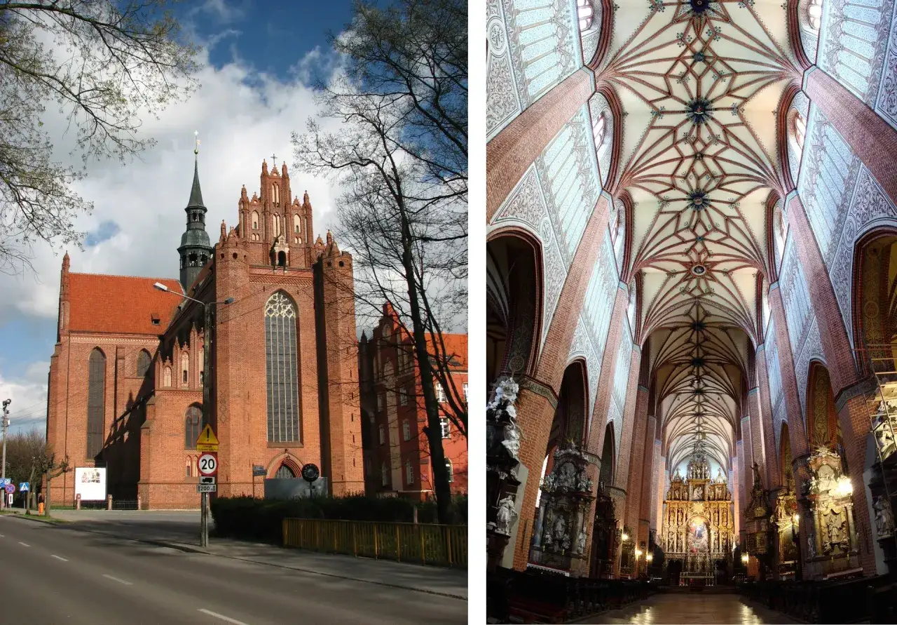 Gotycka katedra z cegły z charakterystycznymi sklepieniami i zdobieniami. Wnętrze zachwyca strzelistymi łukami i bogatą ornamentyką.
