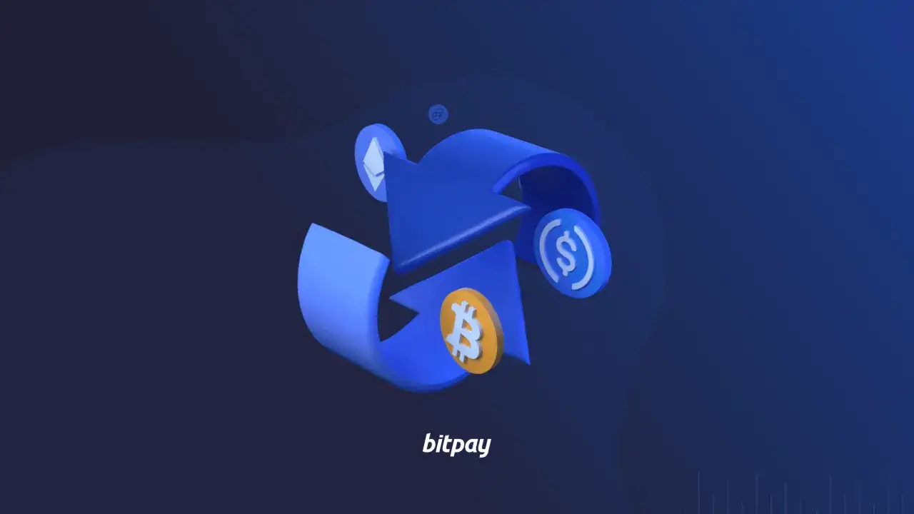 Grafika przedstawia cykl wymiany kryptowalut: Bitcoin, Ethereum i dolara. Dowiedz się, co to swap i jak działa.