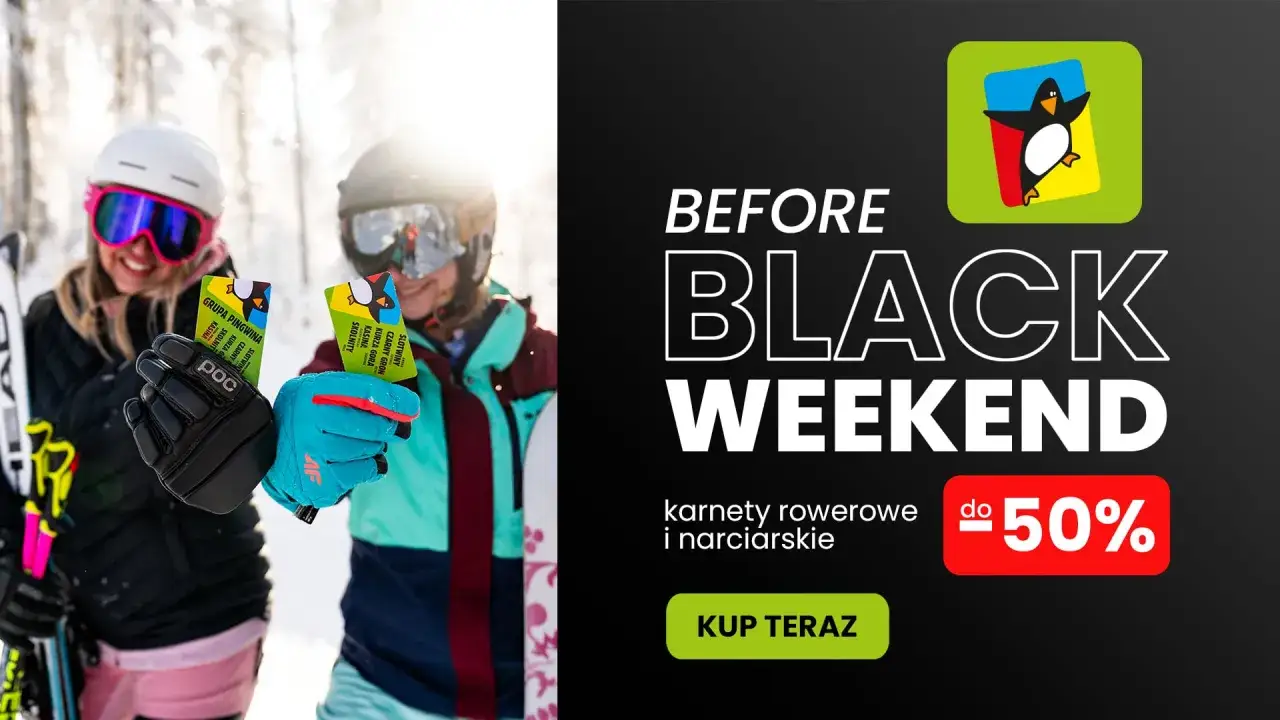 Dwie narciarki trzymają karnety, pytając ile kosztuje karnet na narty. Black Weekend z rabatem do 50%!