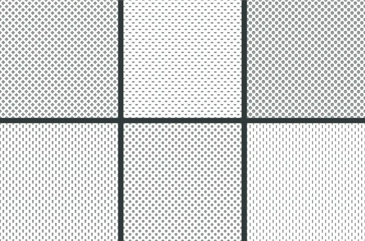 Six different perforated patterns, showcasing potential best fabric for workout clothes.