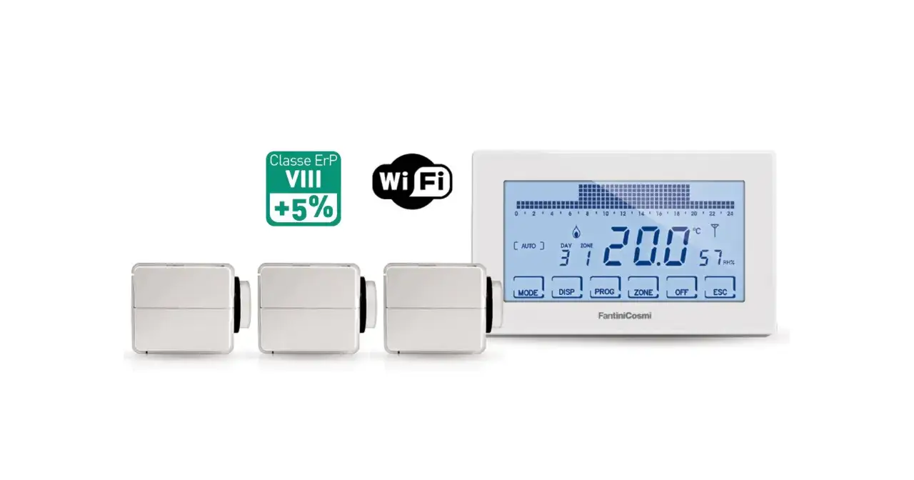Termostato Wi-Fi FantiniCosmi, classe ErP VIII, per una gestione evoluta del comfort domestico.