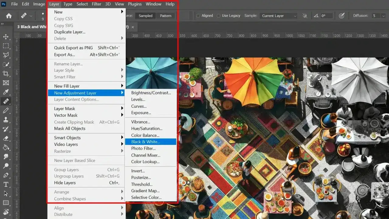 Photoshop Black and White adjustment layer interface