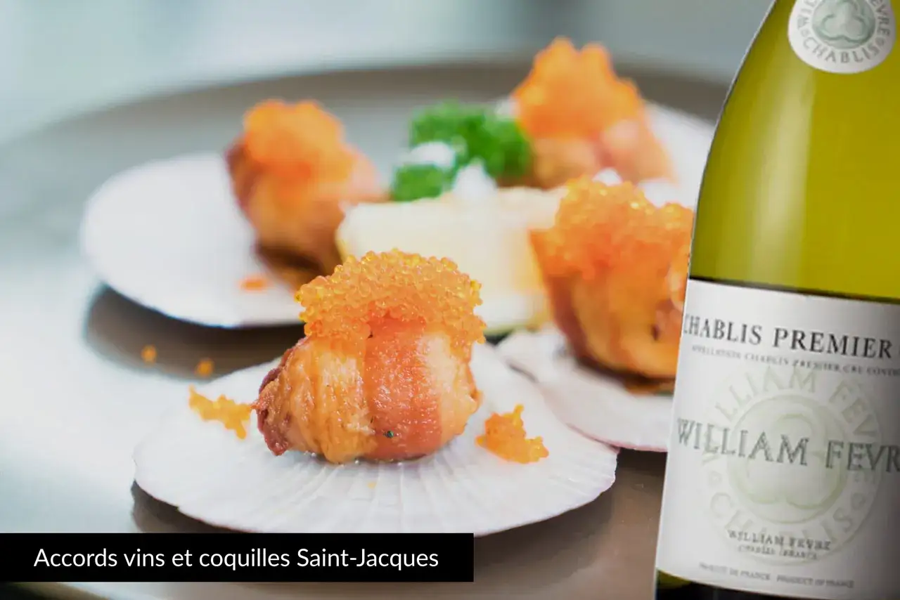 Quel vin avec coquille Saint-Jacques ? Un Chablis Premier Cru William F&egrave;vre, parfait pour sublimer ces d&eacute;lices marins.
