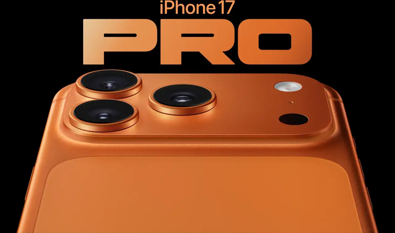 Pomarańczowy iPhone 17 Pro Max z potr&oacute;jnym aparatem. Nowe, odważne iphone 17 pro max kolory.