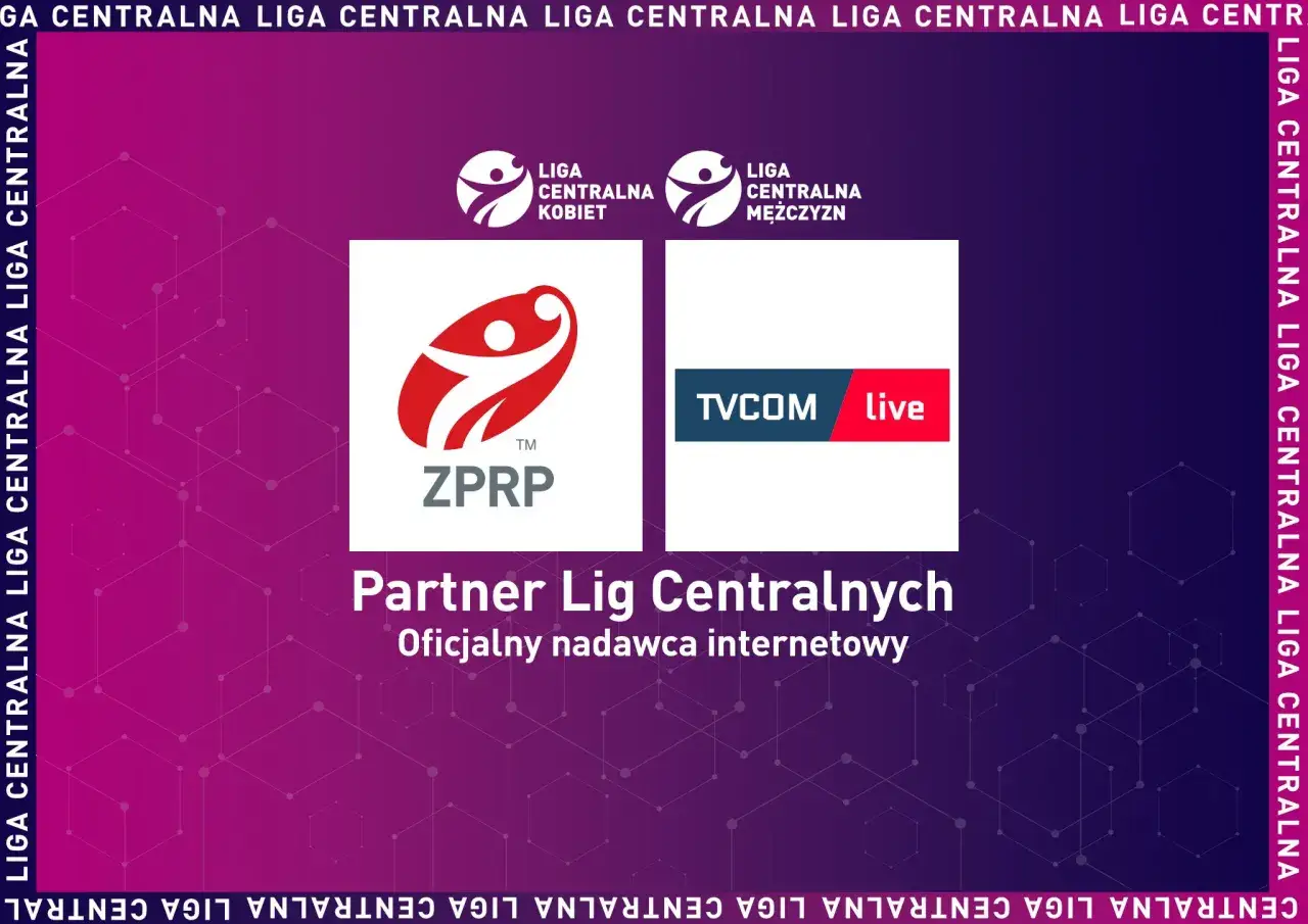 Polska piłka ręczna: logo ZPRP, Lig Centralnych Kobiet i Mężczyzn, TVCOM live. Partner Lig Centralnych.