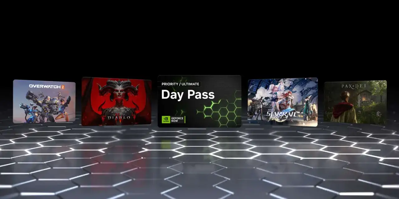 Geforce Now lista gier: Overwatch 2, Diablo, Honkai Star Rail, Pax Dei. Dostępne są też przepustki Day Pass.