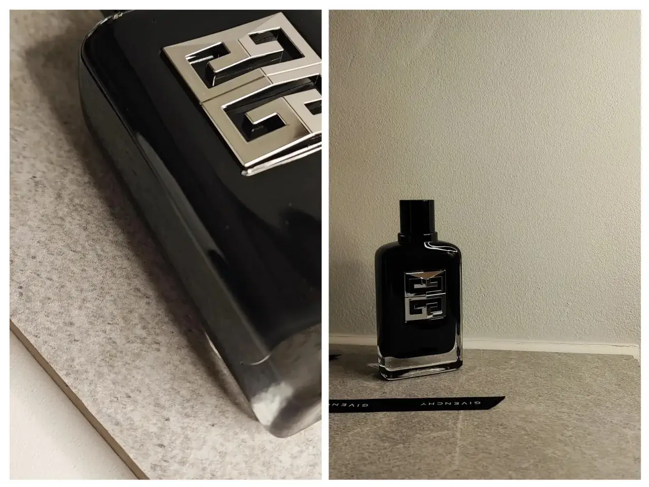 Elegancka, czarna butelka Givenchy Gentleman Society z metalicznym logo. Zapach dla nowoczesnego dżentelmena.