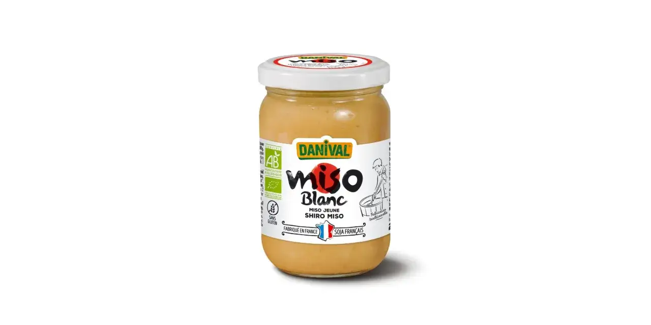 Bocal de sauce miso blanc Danival, certifié AB, sans gluten, fabriqué en France.