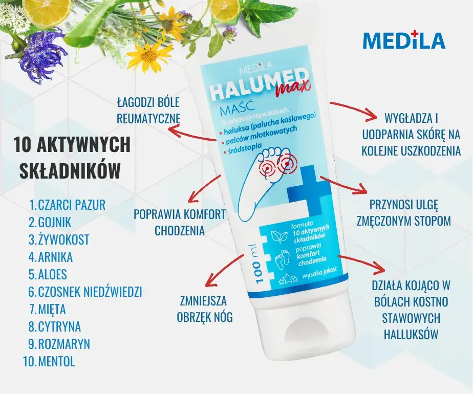 składniki maści na haluksy infografika